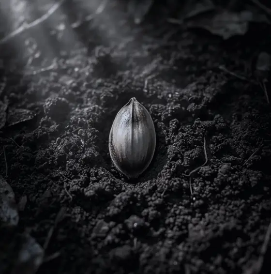 Una semilla en la tierra, antes de germinar.