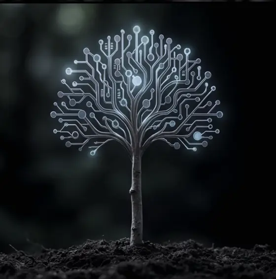 El árbol de circuitos encendido en la oscuridad.